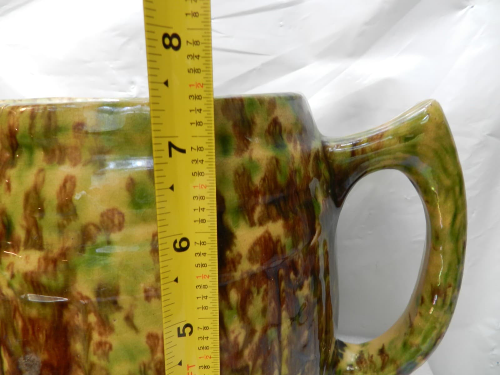 Vintage MORTON Spongeware BARREL PITCHER Spatterware Stoneware 7.5" Tall (H3S) - Thumbnail 10
