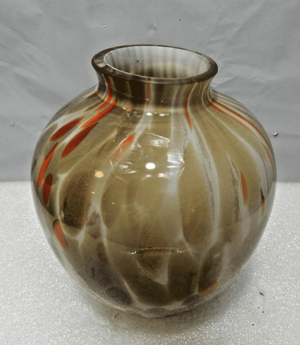Vintage Art Glass Blown Brown Cream Red Speckled 4" Bud Vase (M3S) - Thumbnail 3