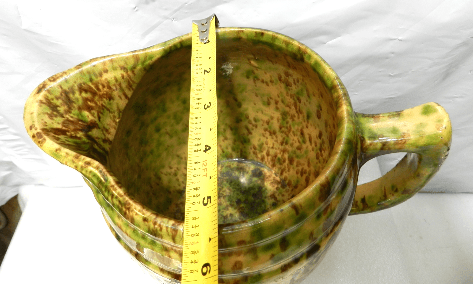 Vintage MORTON Spongeware BARREL PITCHER Spatterware Stoneware 7.5" Tall (H3S) - Thumbnail 12