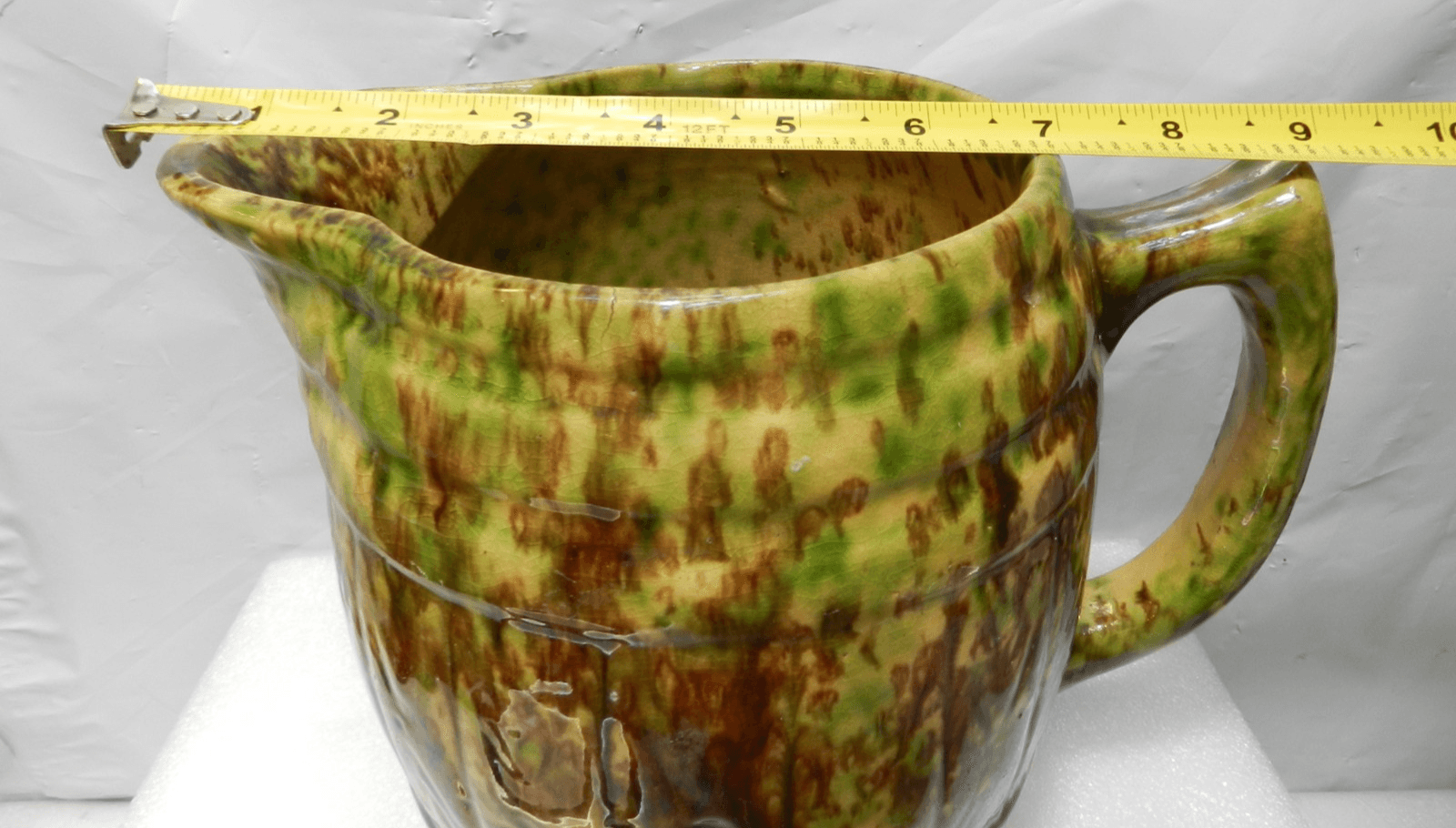 Vintage MORTON Spongeware BARREL PITCHER Spatterware Stoneware 7.5" Tall (H3S) - Thumbnail 11