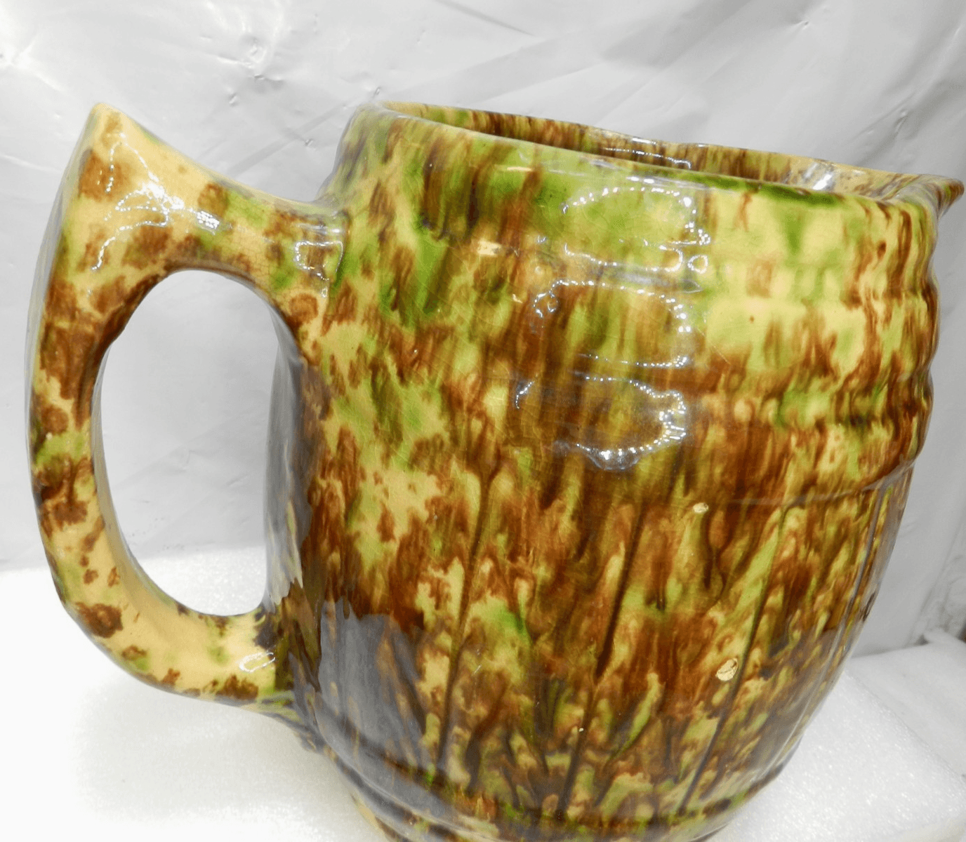 Vintage MORTON Spongeware BARREL PITCHER Spatterware Stoneware 7.5" Tall (H3S) - Thumbnail 7