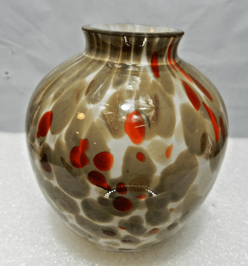 Vintage Art Glass Blown Brown Cream Red Speckled 4" Bud Vase (M3S) - Thumbnail 4