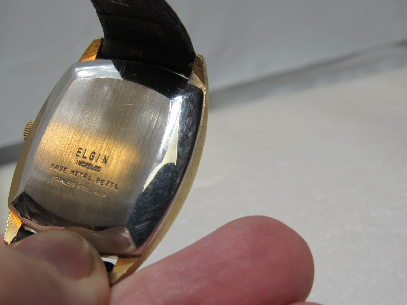 Vintage Elgin Mens Dress Black Face Wrist Watch w/ Case (U64JJ) - Thumbnail 5