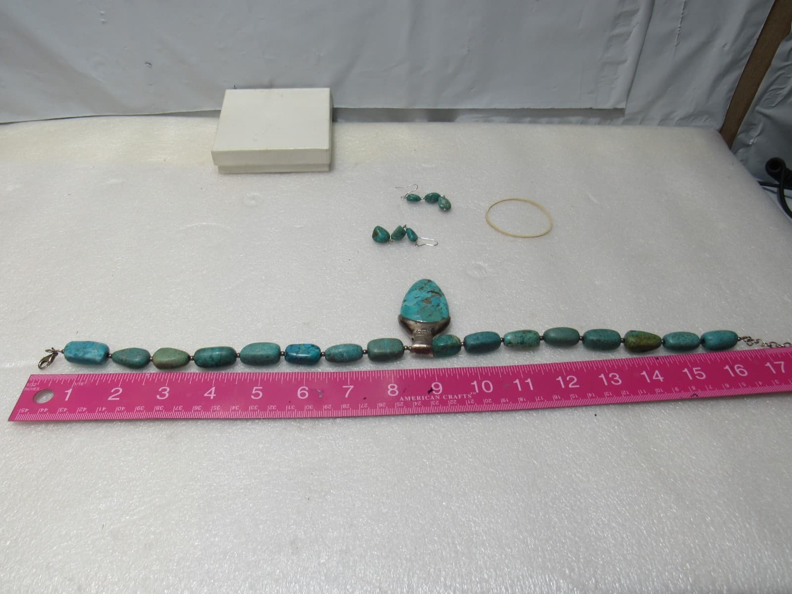 BARSE Turquoise With Silver Necklace & Earrings Set (U65JJ) - Thumbnail 7