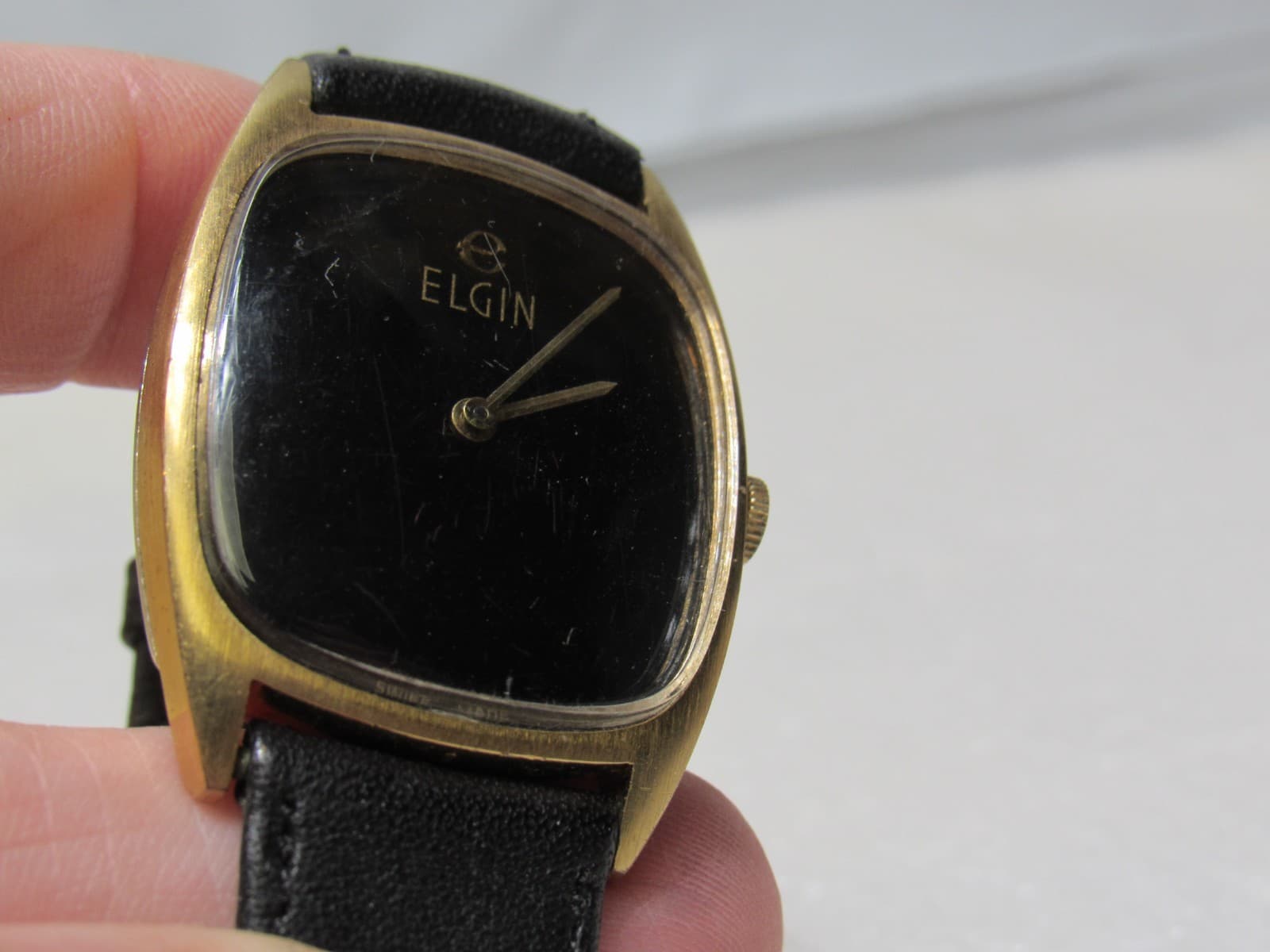 Vintage Elgin Mens Dress Black Face Wrist Watch w/ Case (U64JJ) - Thumbnail 6
