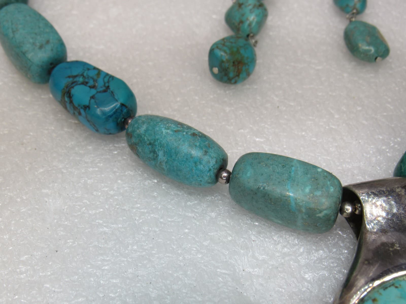 BARSE Turquoise With Silver Necklace & Earrings Set (U65JJ) - Thumbnail 3