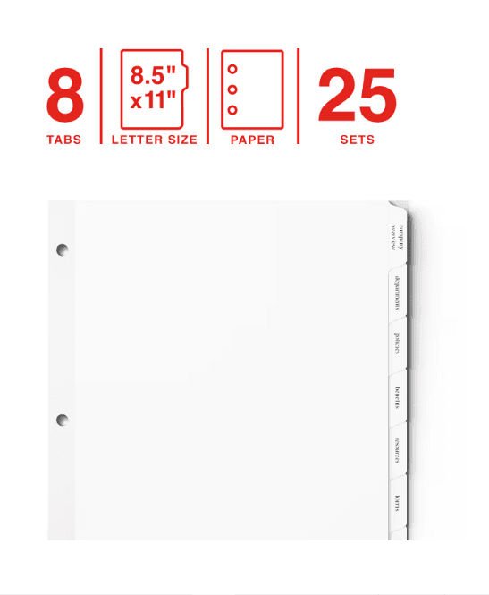 Staples Print & Apply Label Dividers, Clear , 8-Tabs, 25 Sets (ST63054) (M7K) - Thumbnail 6
