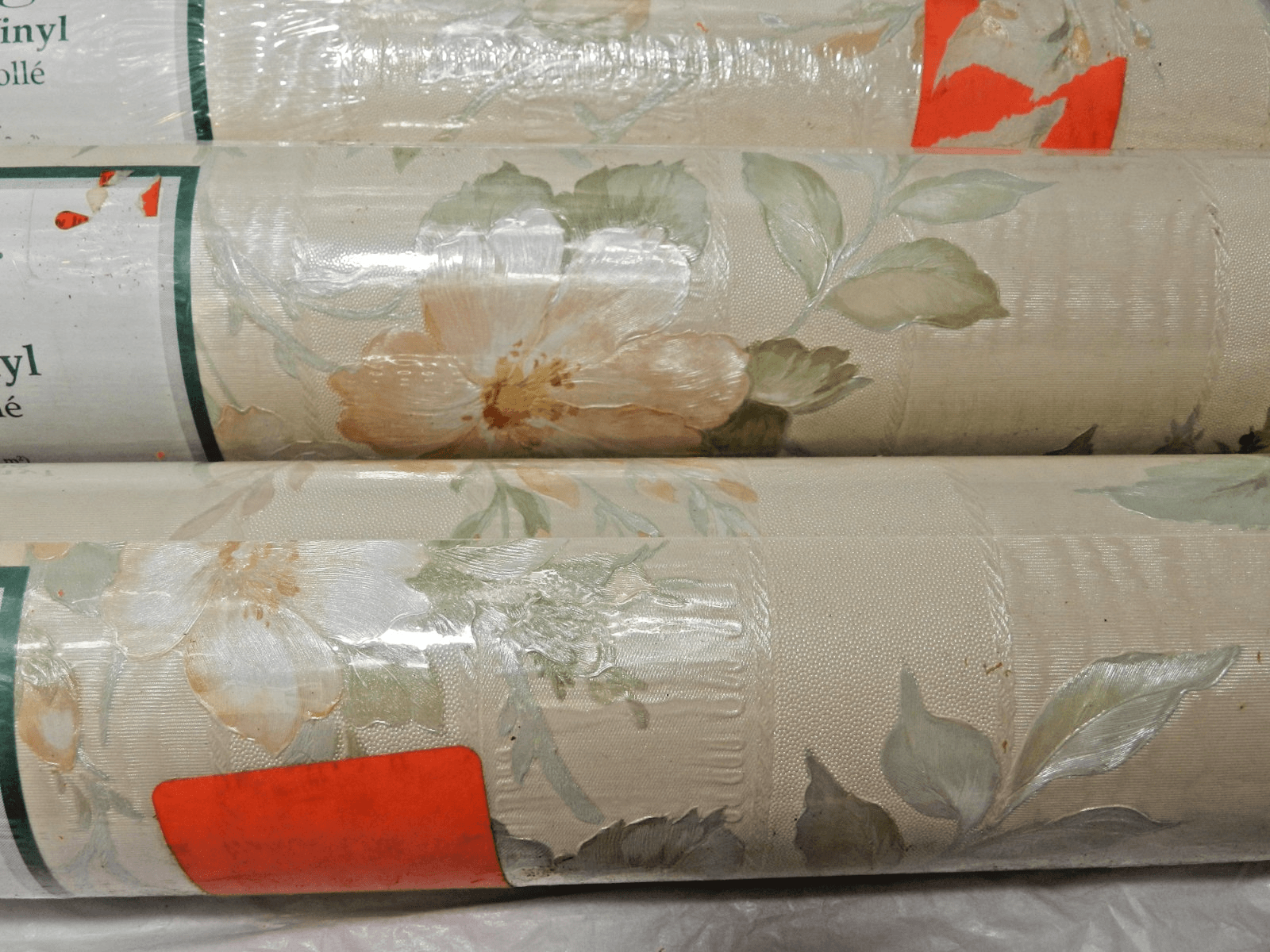 3 Brewster Wallpaper Floral Embossed Pre Pasted Vinyl Peach/Tan Vintage M11J - Thumbnail 2