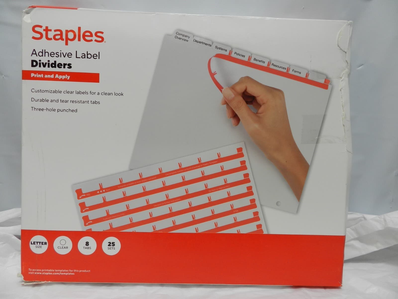 Staples Print & Apply Label Dividers, Clear , 8-Tabs, 25 Sets (ST63054) (M7K) - Thumbnail 2