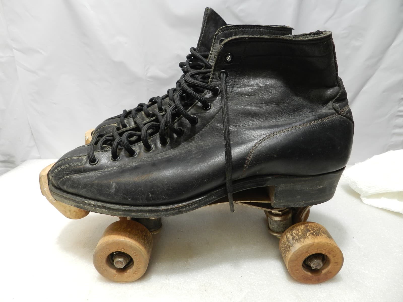 Vintage HYDE CHICAGO Black Roller Skates Men's Wood Wheels C25K - Thumbnail 3