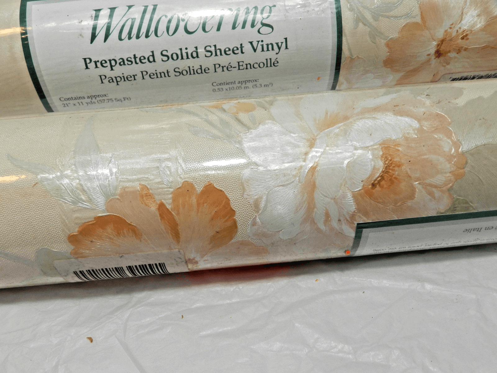3 Brewster Wallpaper Floral Embossed Pre Pasted Vinyl Peach/Tan Vintage M11J - Thumbnail 3