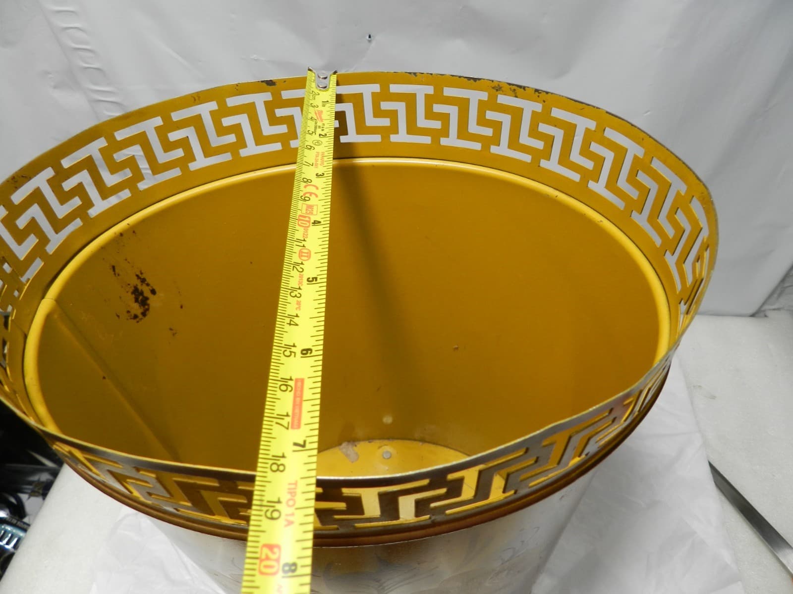 Vintage Plymouth Tole Hand Painted Metal Waste Basket MCM Floral Gold M14J - Thumbnail 11