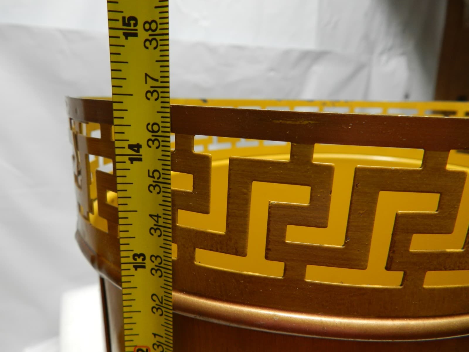 Vintage Plymouth Tole Hand Painted Metal Waste Basket MCM Floral Gold M14J - Thumbnail 9