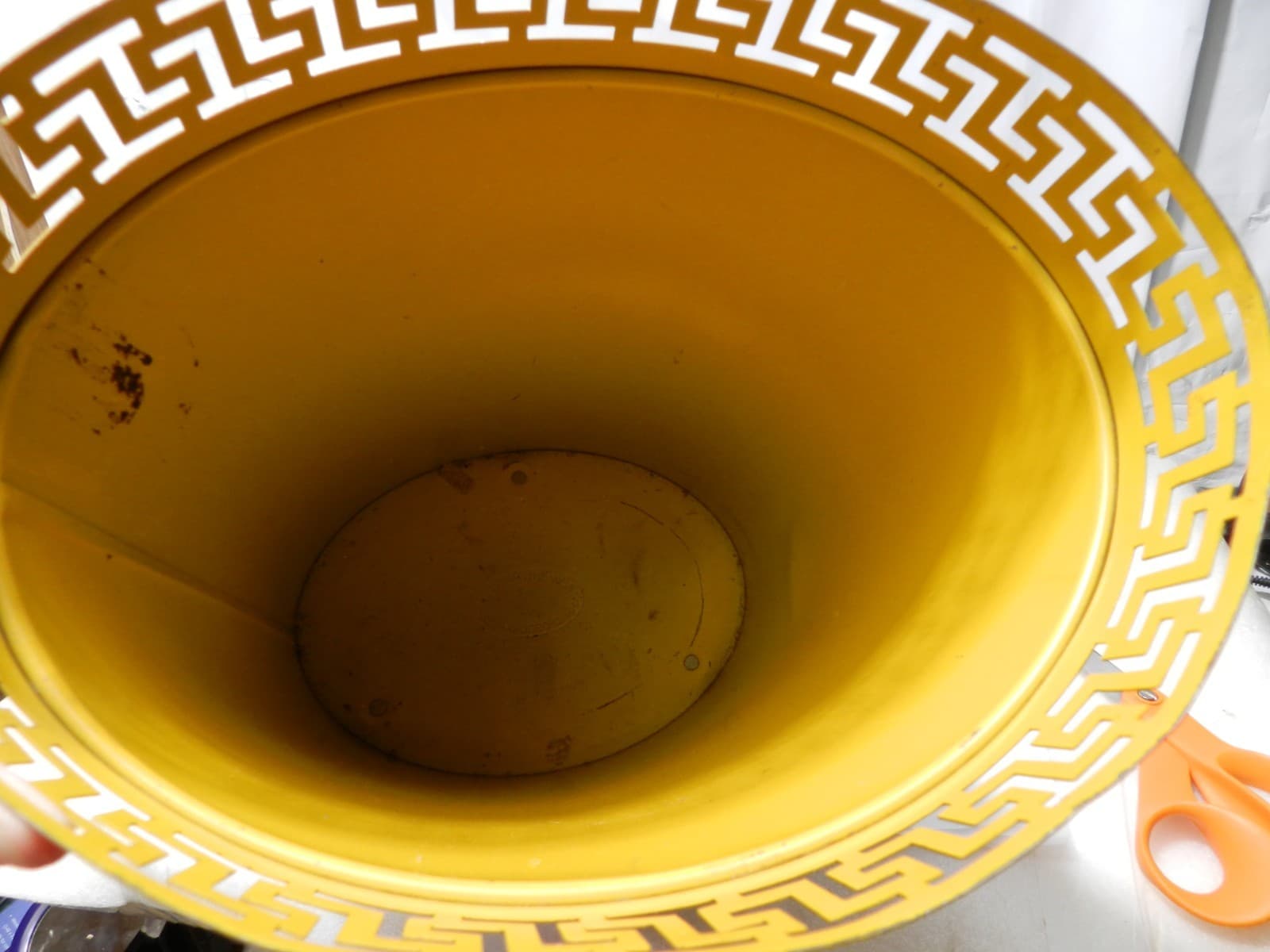 Vintage Plymouth Tole Hand Painted Metal Waste Basket MCM Floral Gold M14J - Thumbnail 8
