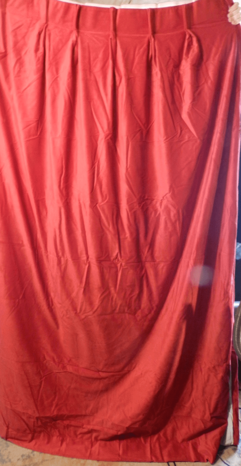 2 Soft Red Velvet Pinch Pleat Lined Curtain Panels 84”L x88”W each (E44J) - Thumbnail 2