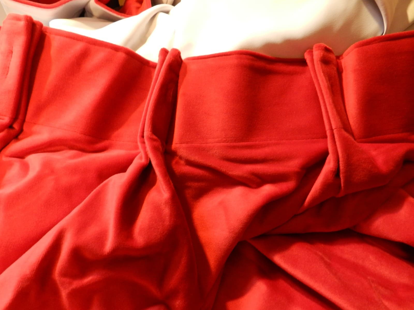 2 Soft Red Velvet Pinch Pleat Lined Curtain Panels 84”L x88”W each (E44J) - Thumbnail 4