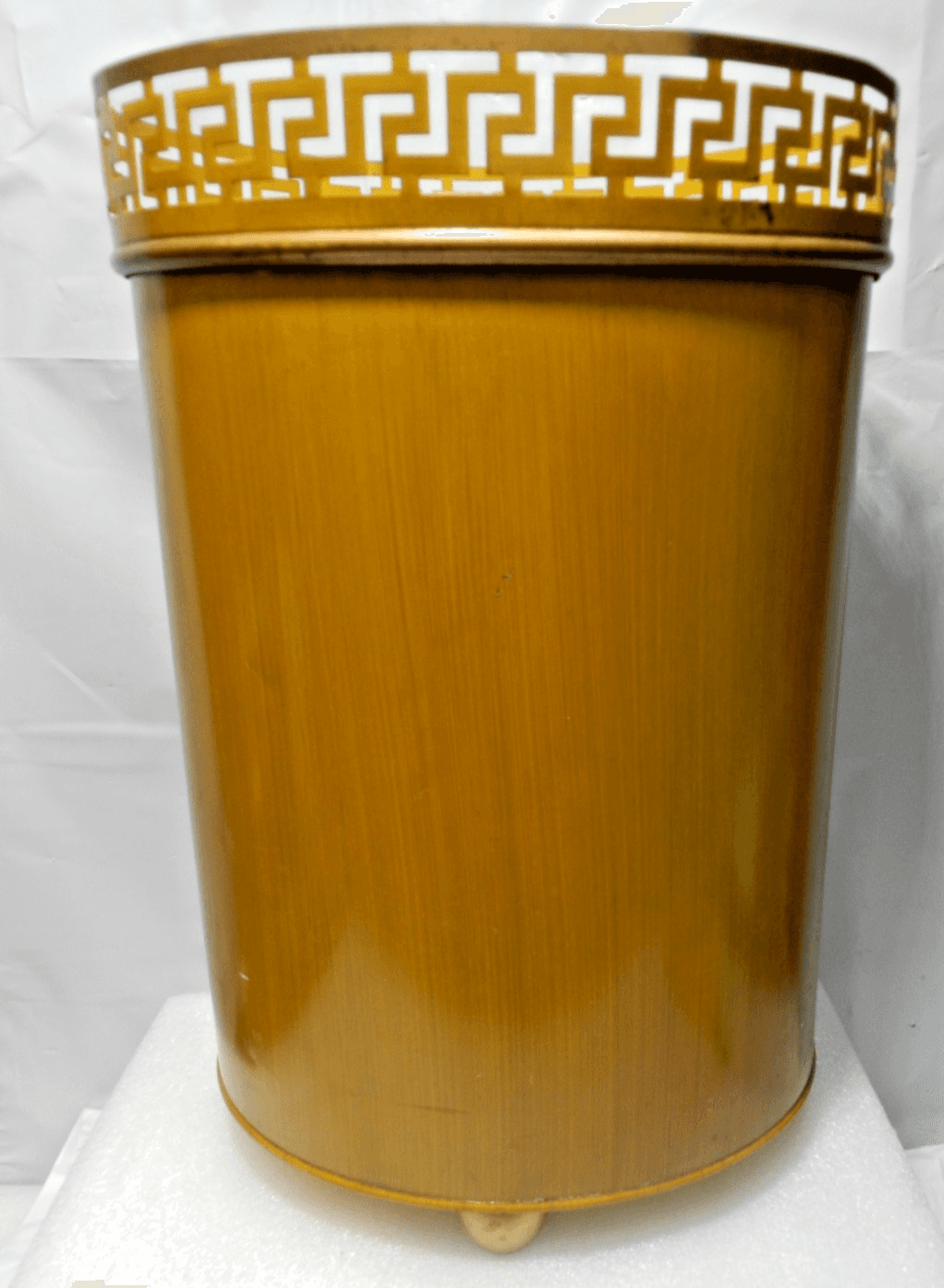 Vintage Plymouth Tole Hand Painted Metal Waste Basket MCM Floral Gold M14J - Thumbnail 4