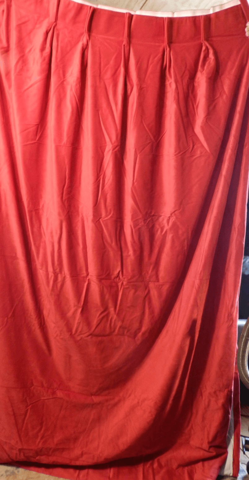 2 Soft Red Velvet Pinch Pleat Lined Curtain Panels 84”L x88”W each (E44J) - Thumbnail 3
