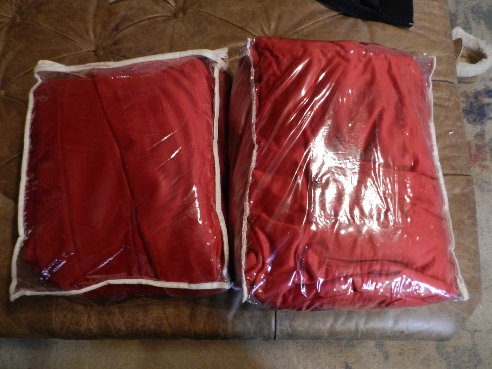 2 Soft Red Velvet Pinch Pleat Lined Curtain Panels 84”L x88”W each (E44J) - Thumbnail 10
