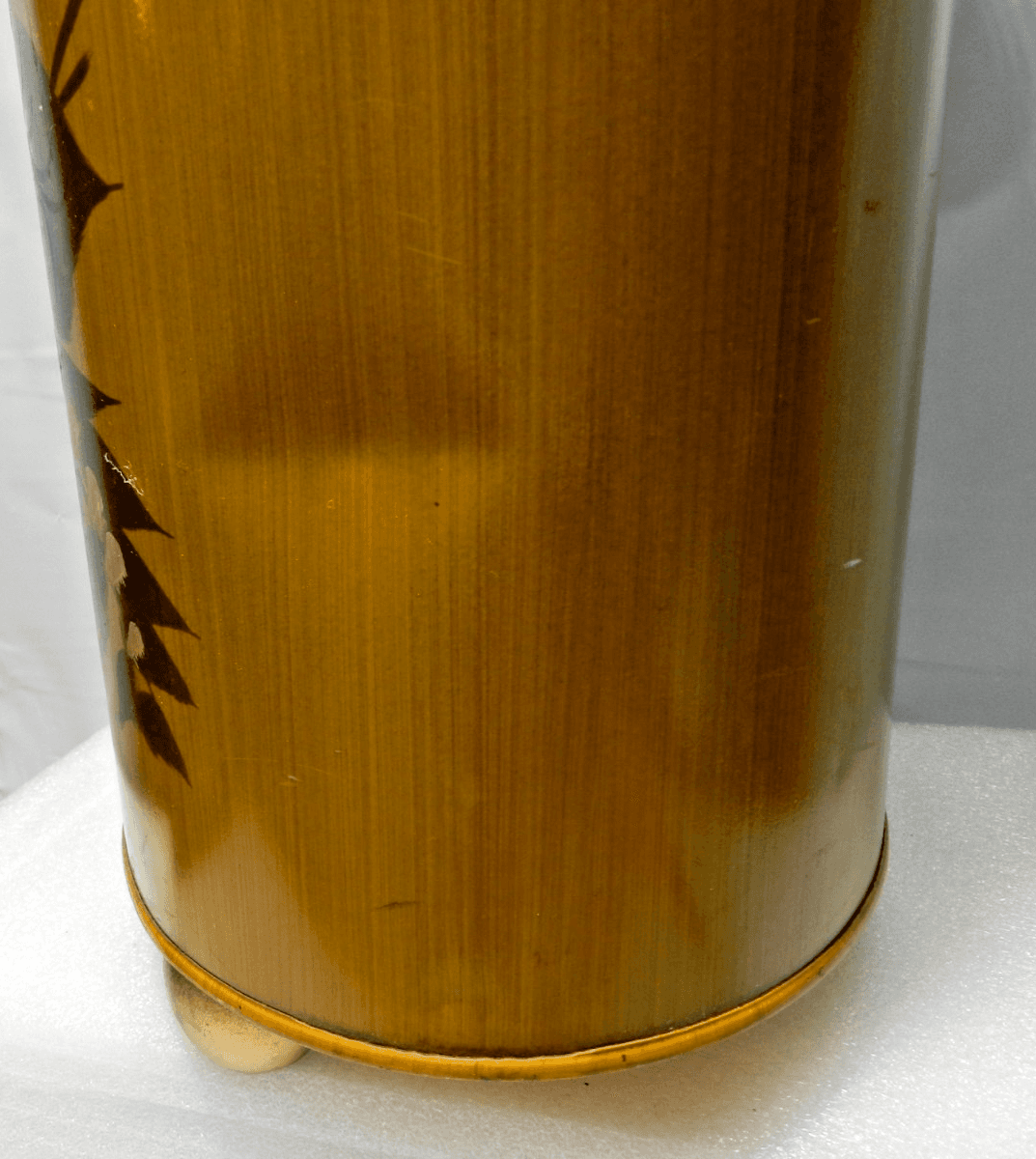 Vintage Plymouth Tole Hand Painted Metal Waste Basket MCM Floral Gold M14J - Thumbnail 3