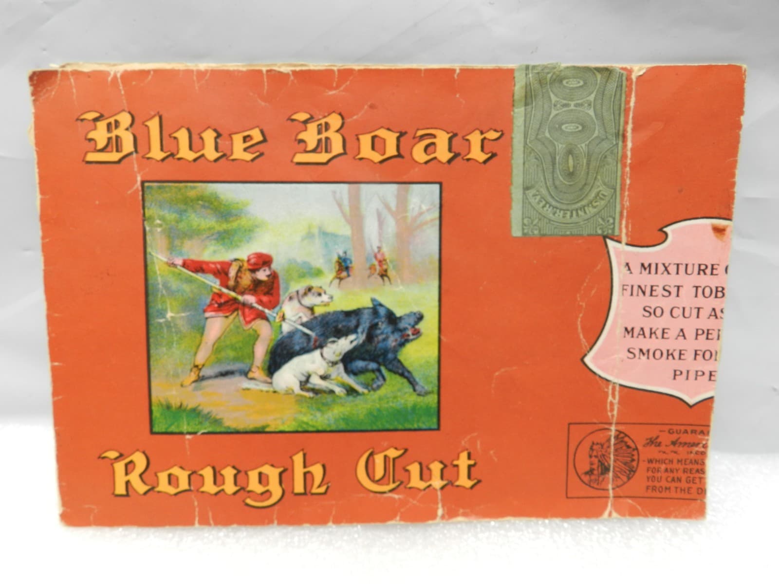 Vintage Blue Boar Tobacco Advertising Label Only Tobacciana Hunting Scene I54S - Thumbnail 2
