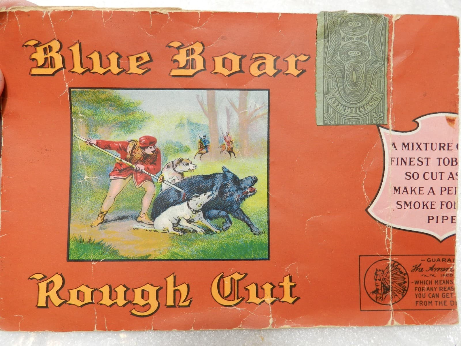 Vintage Blue Boar Tobacco Advertising Label Only Tobacciana Hunting Scene I54S - Thumbnail 8