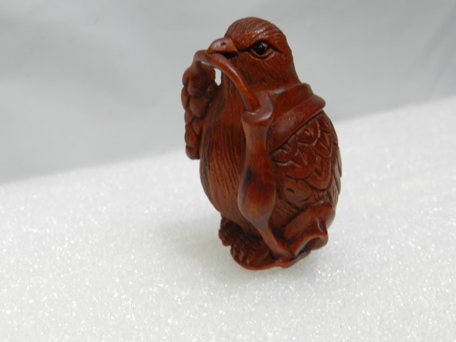 Netsuke Japanese Boxwood Hand Carved Bird w/ ear of Wheat Prosperity Signed I59S - Thumbnail 4