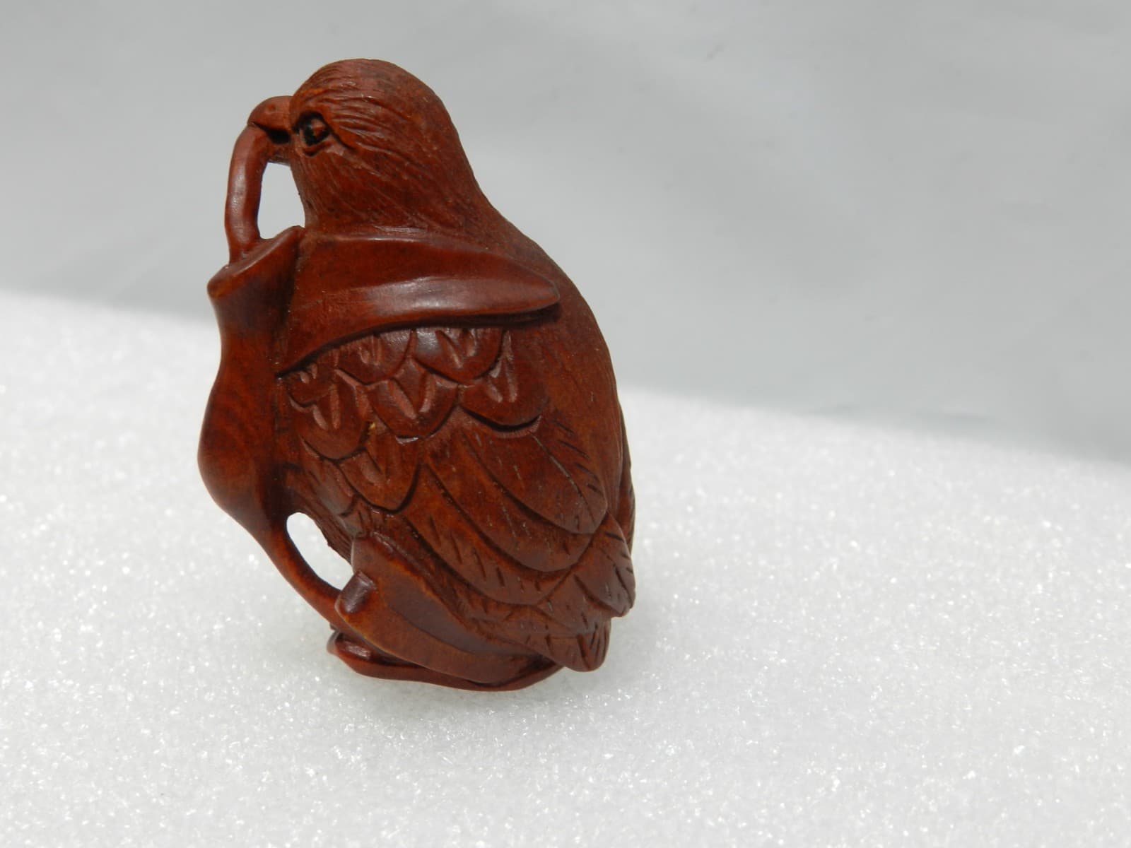 Netsuke Japanese Boxwood Hand Carved Bird w/ ear of Wheat Prosperity Signed I59S - Thumbnail 3
