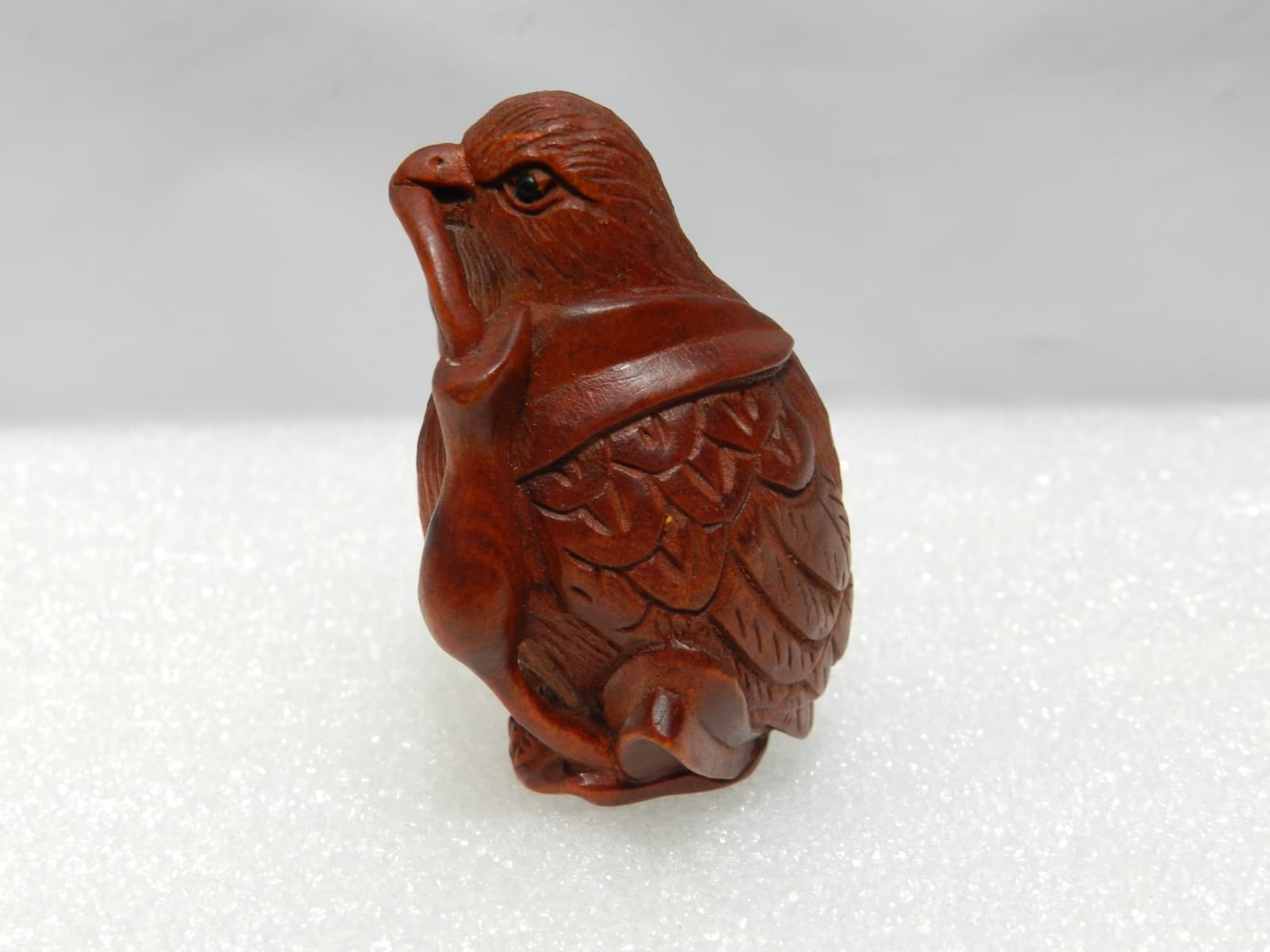 Netsuke Japanese Boxwood Hand Carved Bird w/ ear of Wheat Prosperity Signed I59S - Thumbnail 2