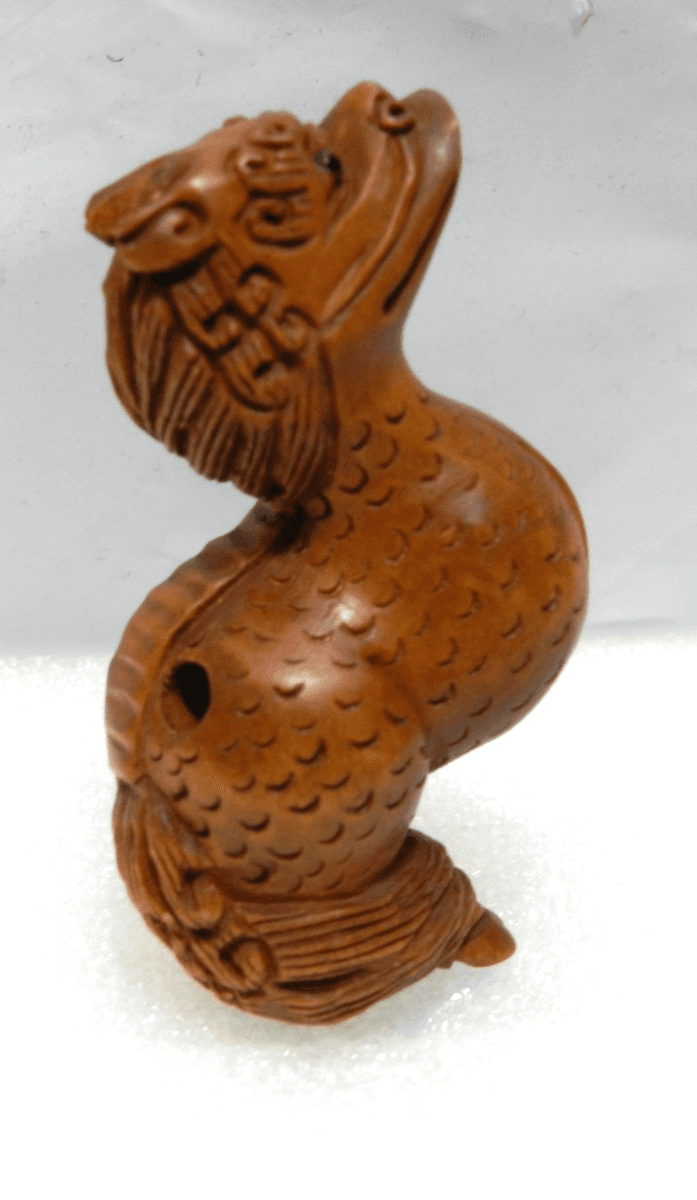 Netsuke Japanese Boxwood Hand Carved Zodiac Dragon Signed I60S - Thumbnail 4