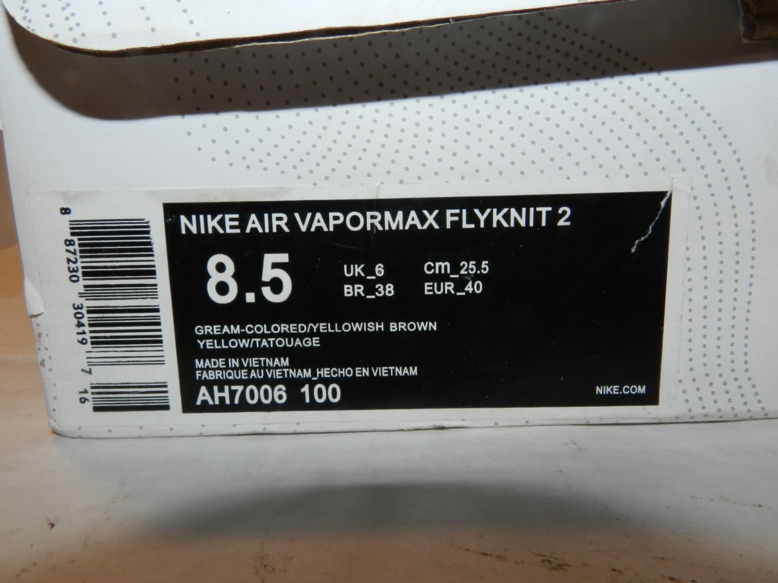 Nike Air Vapor Max Moc 2 Sail Running Shoes AH7006-100 Mens Size 8.5 42 (i4J) - Thumbnail 8