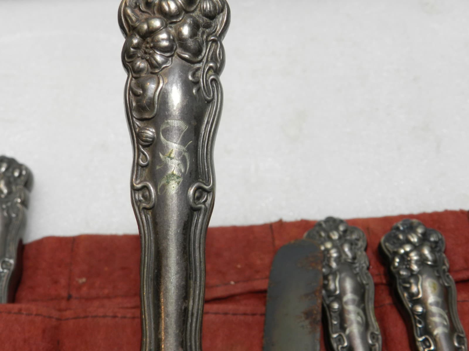 Vtg 6 WM Rogers Knife Knives Eagle Brand Silverware Wallingford Flowers I64S - Thumbnail 9