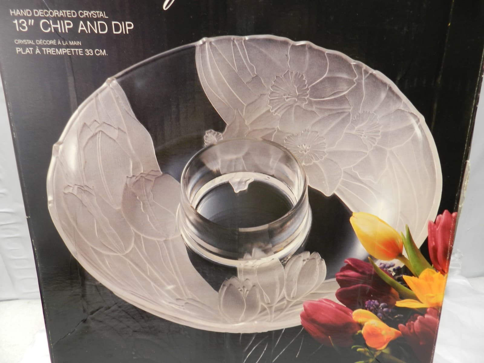 Satin Bouquet Hand Decorated Floral Crystal Chip & Dip Dish Plate 13" M21J - Thumbnail 10