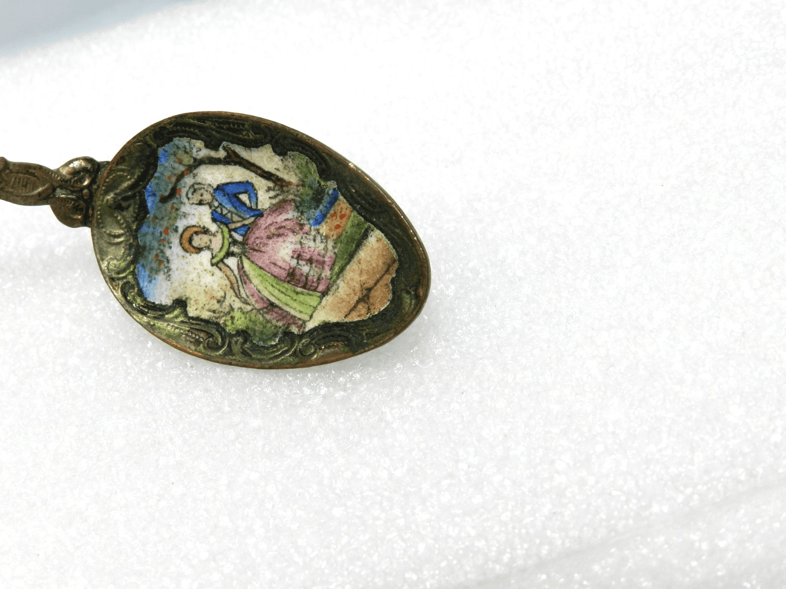 Vintage Czechoslovakia Porcelain Enamel Gold Plated Spoon (I63S) - Thumbnail 10