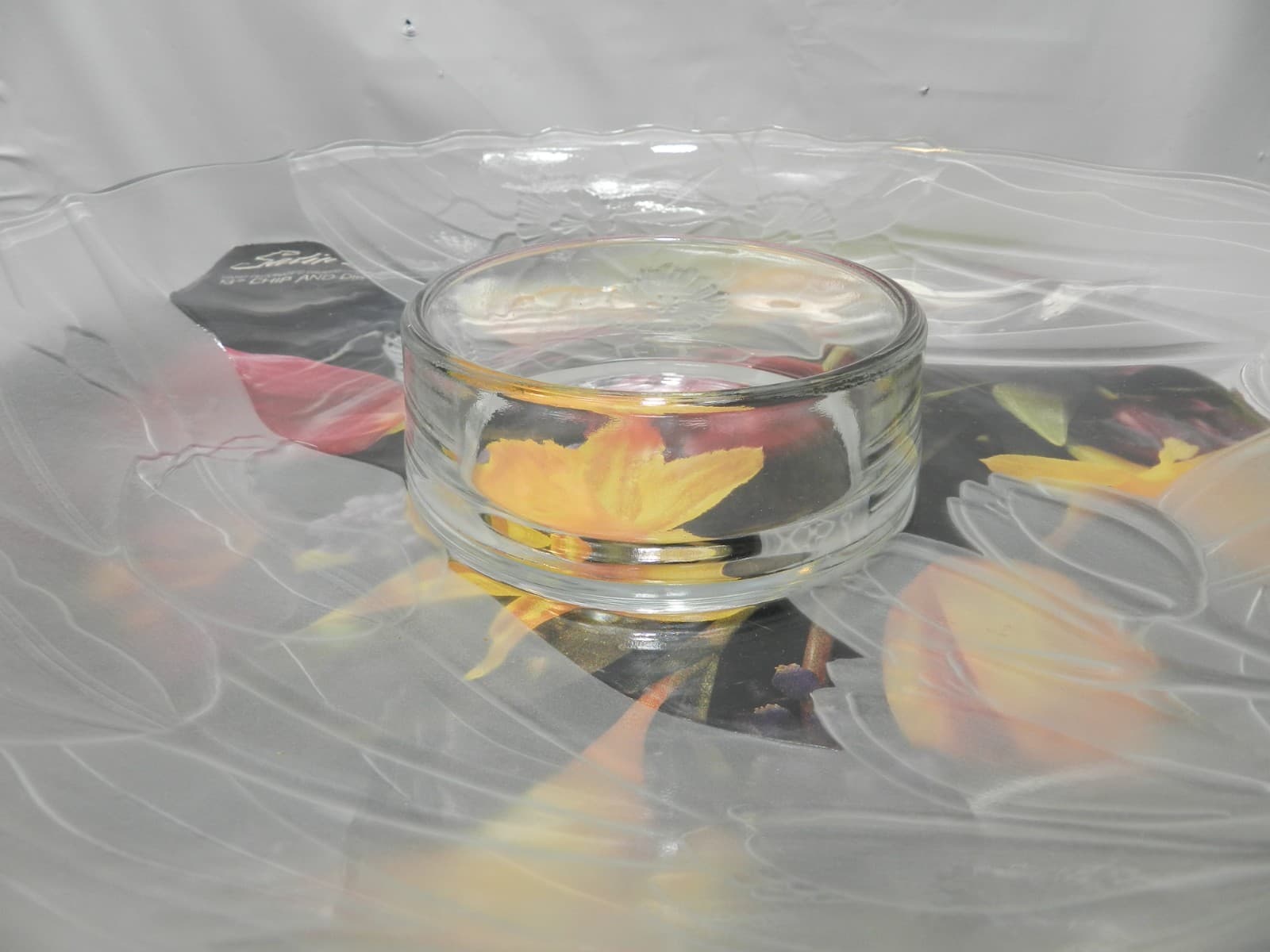 Satin Bouquet Hand Decorated Floral Crystal Chip & Dip Dish Plate 13" M21J - Thumbnail 3