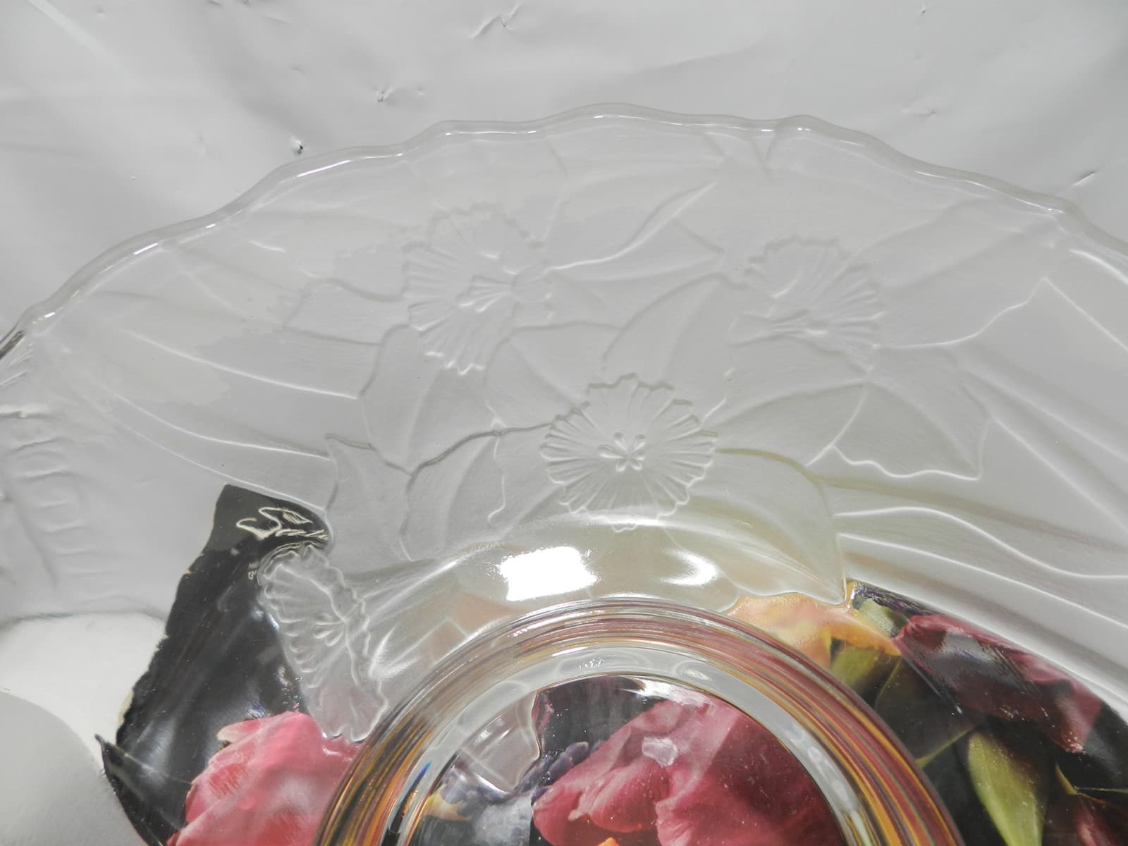Satin Bouquet Hand Decorated Floral Crystal Chip & Dip Dish Plate 13" M21J - Thumbnail 4