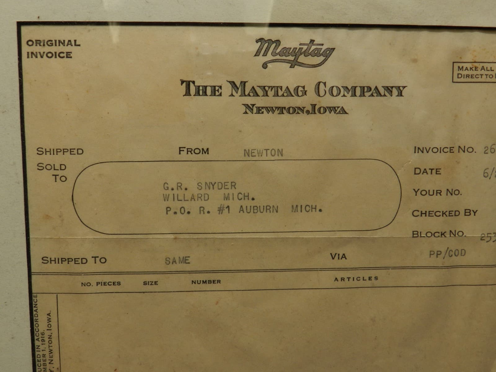 Vintage 1925 The Maytag Co. Invoice Netwon, Iowa Sales Invoice 6/2/1925 (I71S) - Thumbnail 5