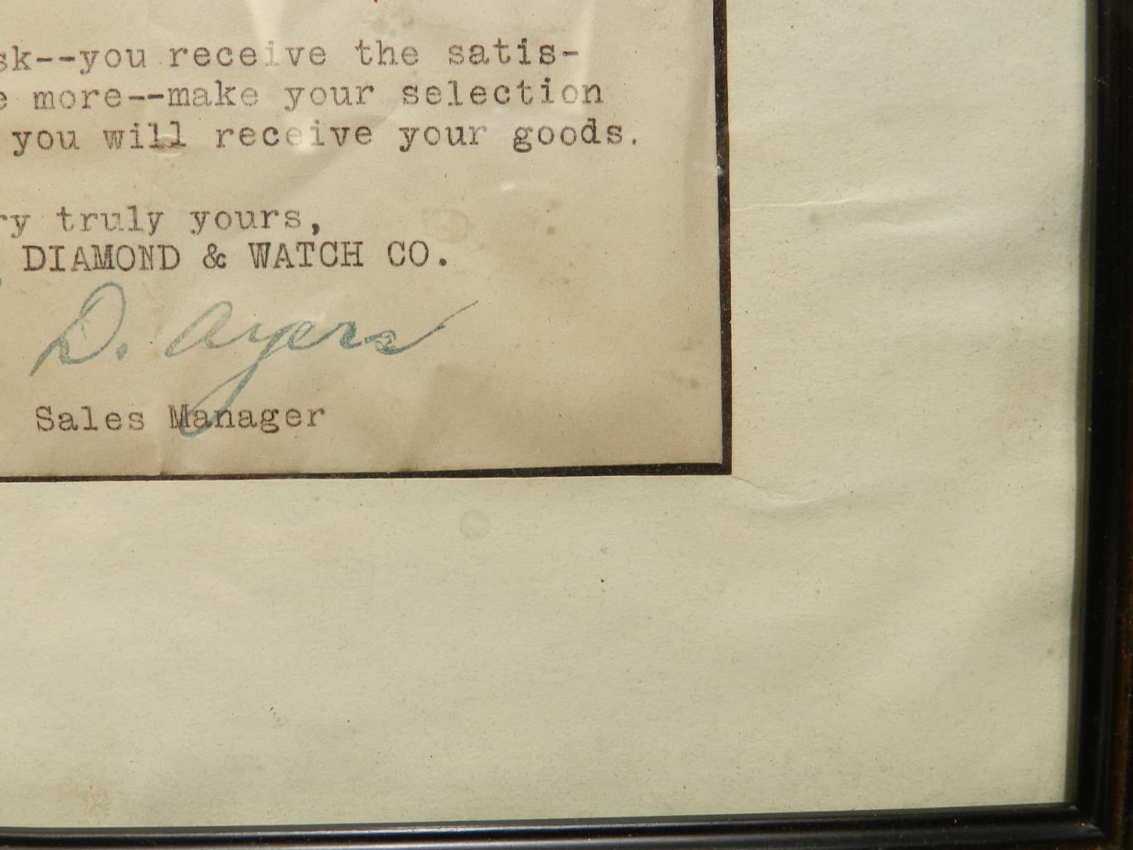 1923 Royal & Diamond Watch Co New York NY Customer Letter Salesman Framed (I72S - Thumbnail 9