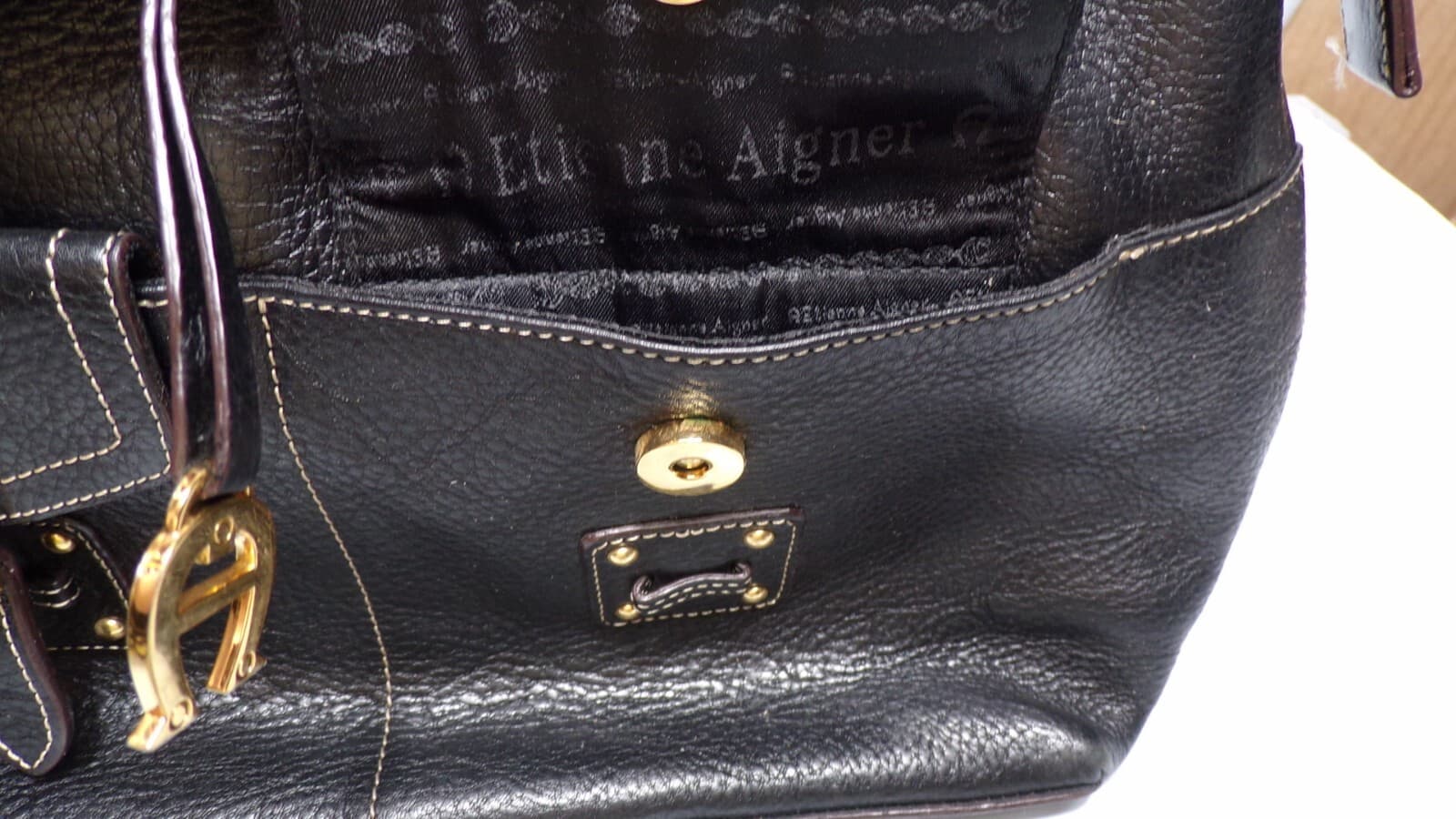 Eithan Aigner Black Pebbled Leather Shoulder Bag (N53K) - Thumbnail 10