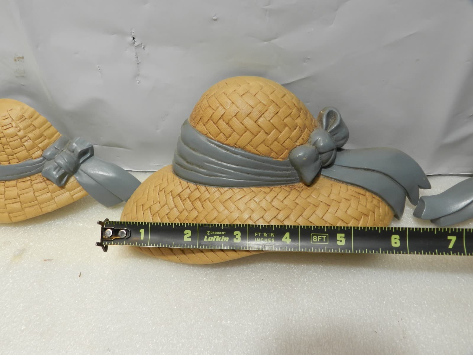 3 Vintage Burwood Plastic Straw Hat Wall Art Cottage Garden Decor Blue Bow Z65J - Thumbnail 3