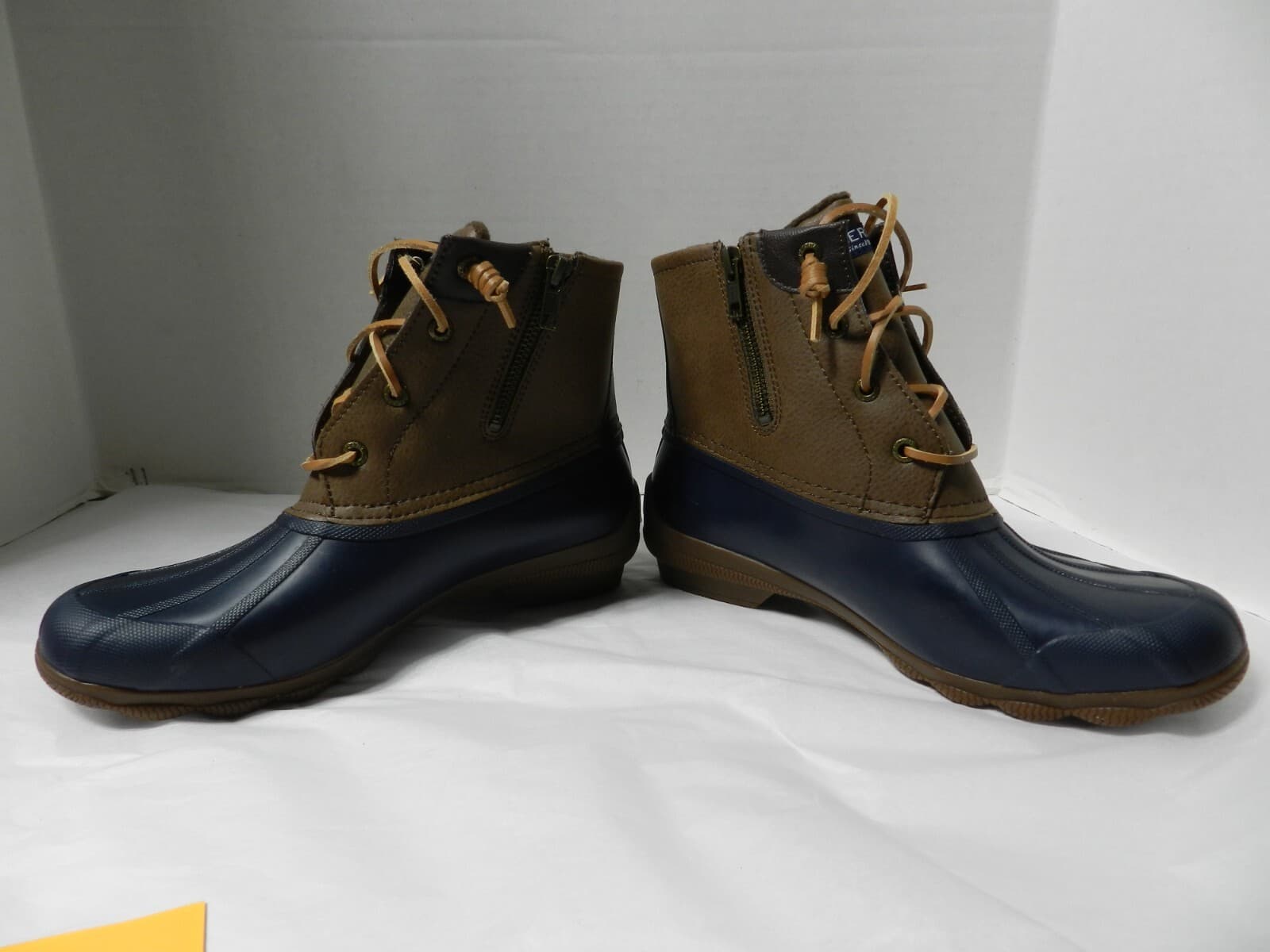 Sperry Saltwater Duck Boots Womens 7.5 Brown Navy Blue Waterproof Side Zip E41 - Thumbnail 5