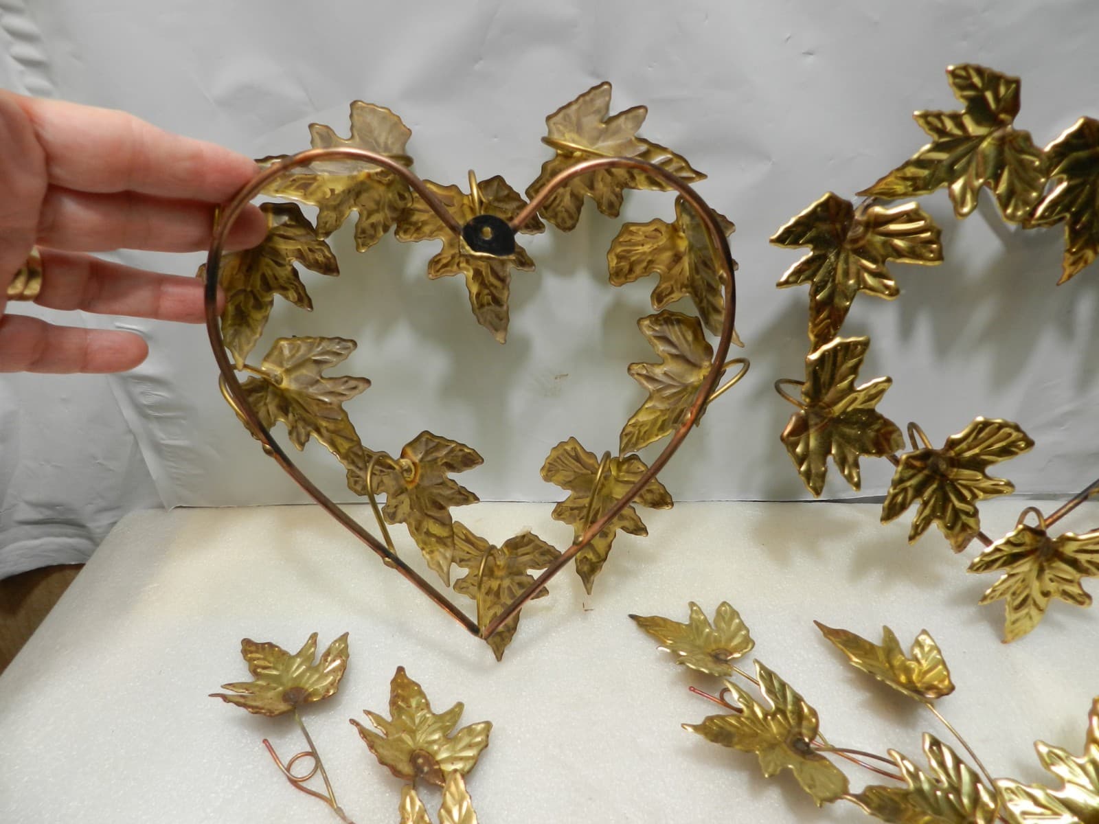 6 pc Vintage Home Interior Brass Metal Leaf Heart Shaped & 4 Leaves Stems (Z67J) - Thumbnail 4