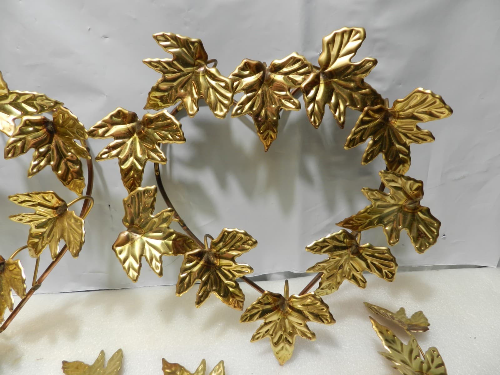 6 pc Vintage Home Interior Brass Metal Leaf Heart Shaped & 4 Leaves Stems (Z67J) - Thumbnail 3