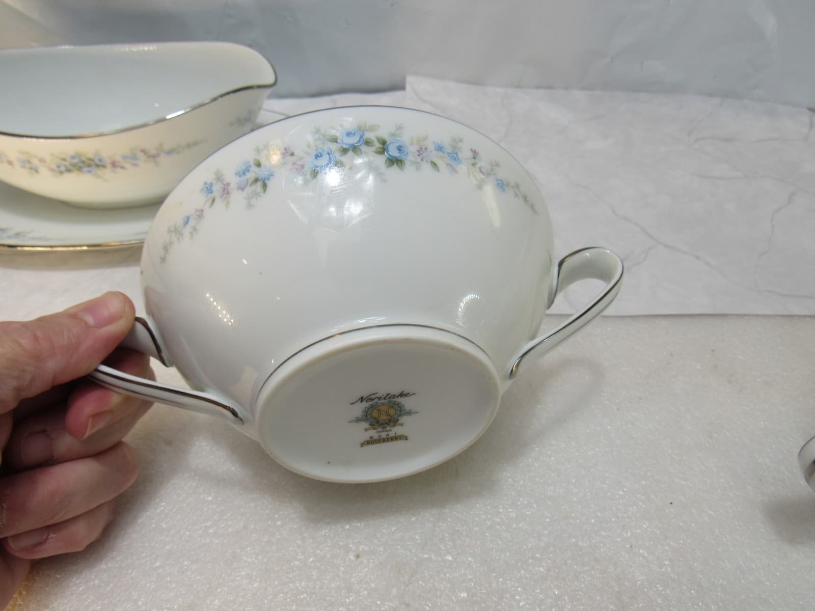 3Pc Retired NORITAKE ROSEBERRY 6241 Japan - Gravy Boat / Creamer / Sugar X86K - Thumbnail 12