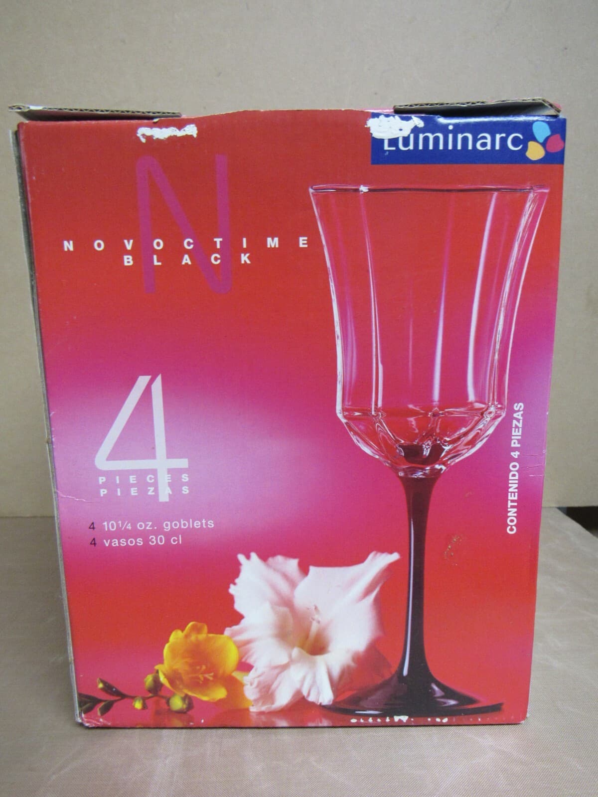 4 LUMINARC NOVOCTIME Crystal Black Stem CHAMPAGNE Flutes Wine Glass (j) - Thumbnail 2