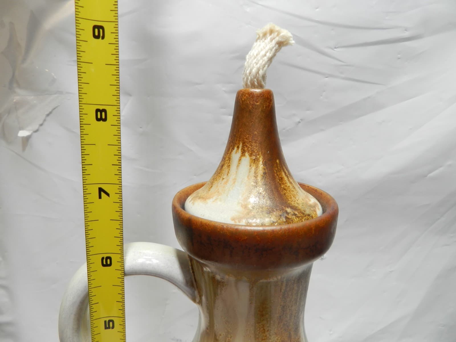 Vintage PIGEON FORGE POTTERY Gold Brown GLAZE Oil Lamp 7.5" (H19S) - Thumbnail 9