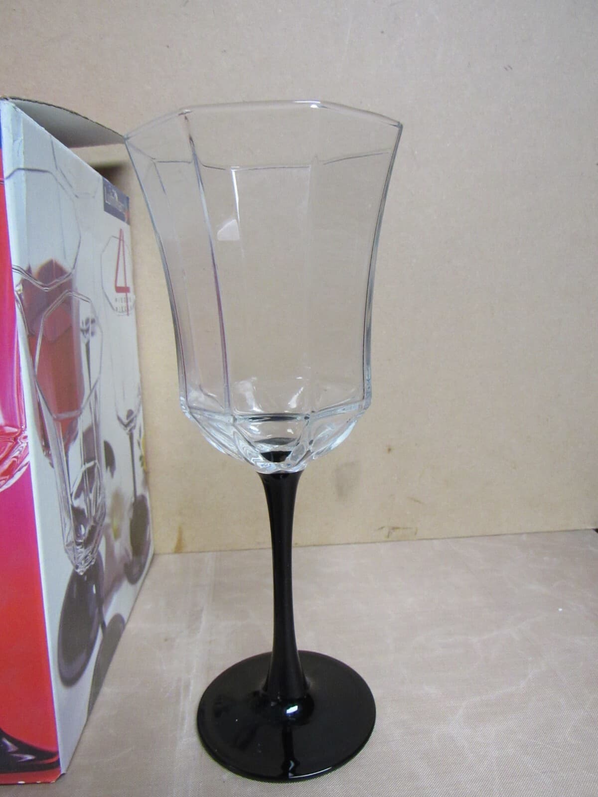 4 LUMINARC NOVOCTIME Crystal Black Stem CHAMPAGNE Flutes Wine Glass (j) - Thumbnail 3