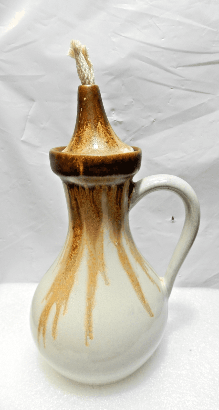 Vintage PIGEON FORGE POTTERY Gold Brown GLAZE Oil Lamp 7.5" (H19S) - Thumbnail 3