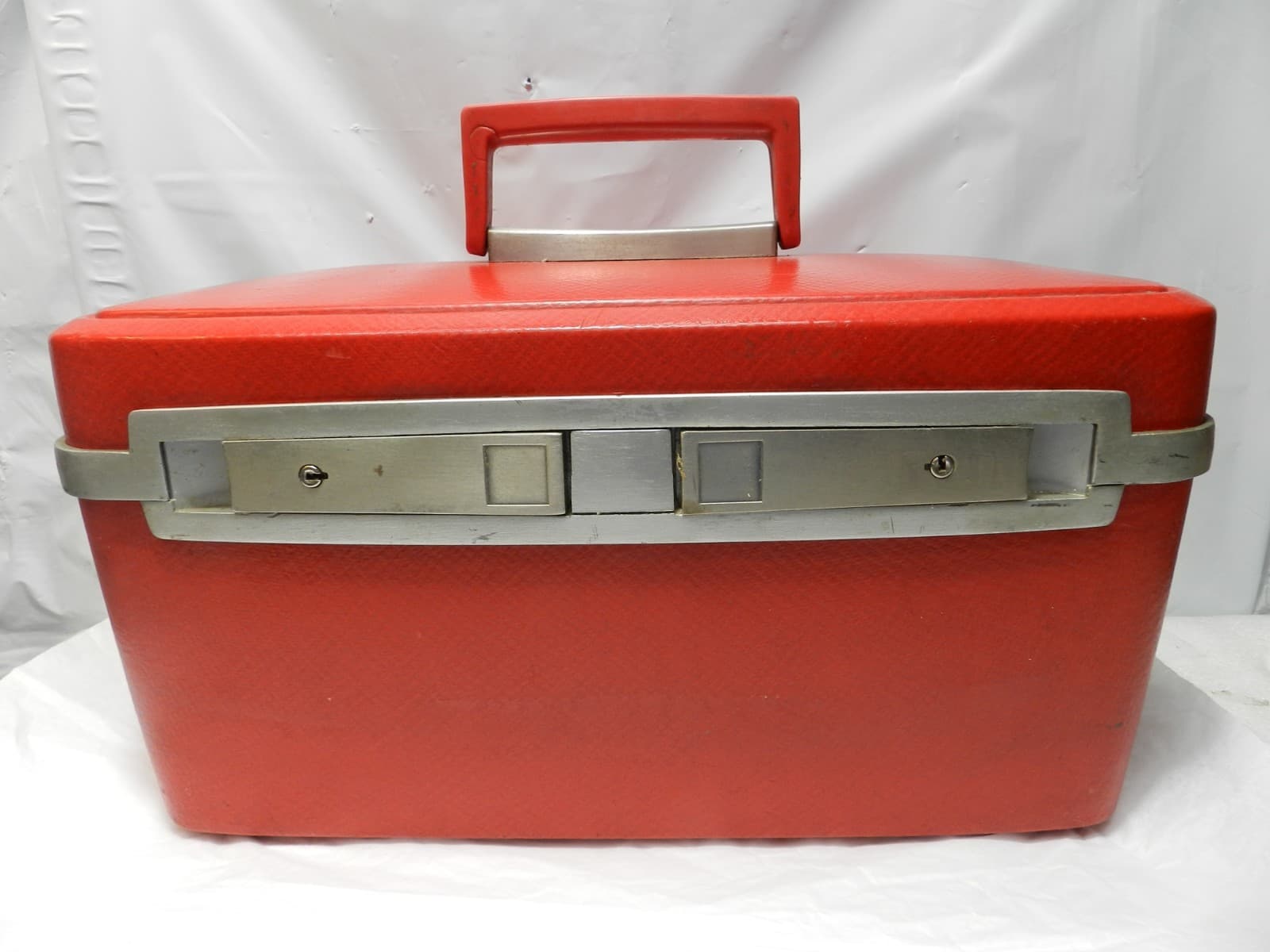 Vintage Samsonite Sentry Train Travel Case Red Makeup Box Mirror MCM (M26J) - Thumbnail 2