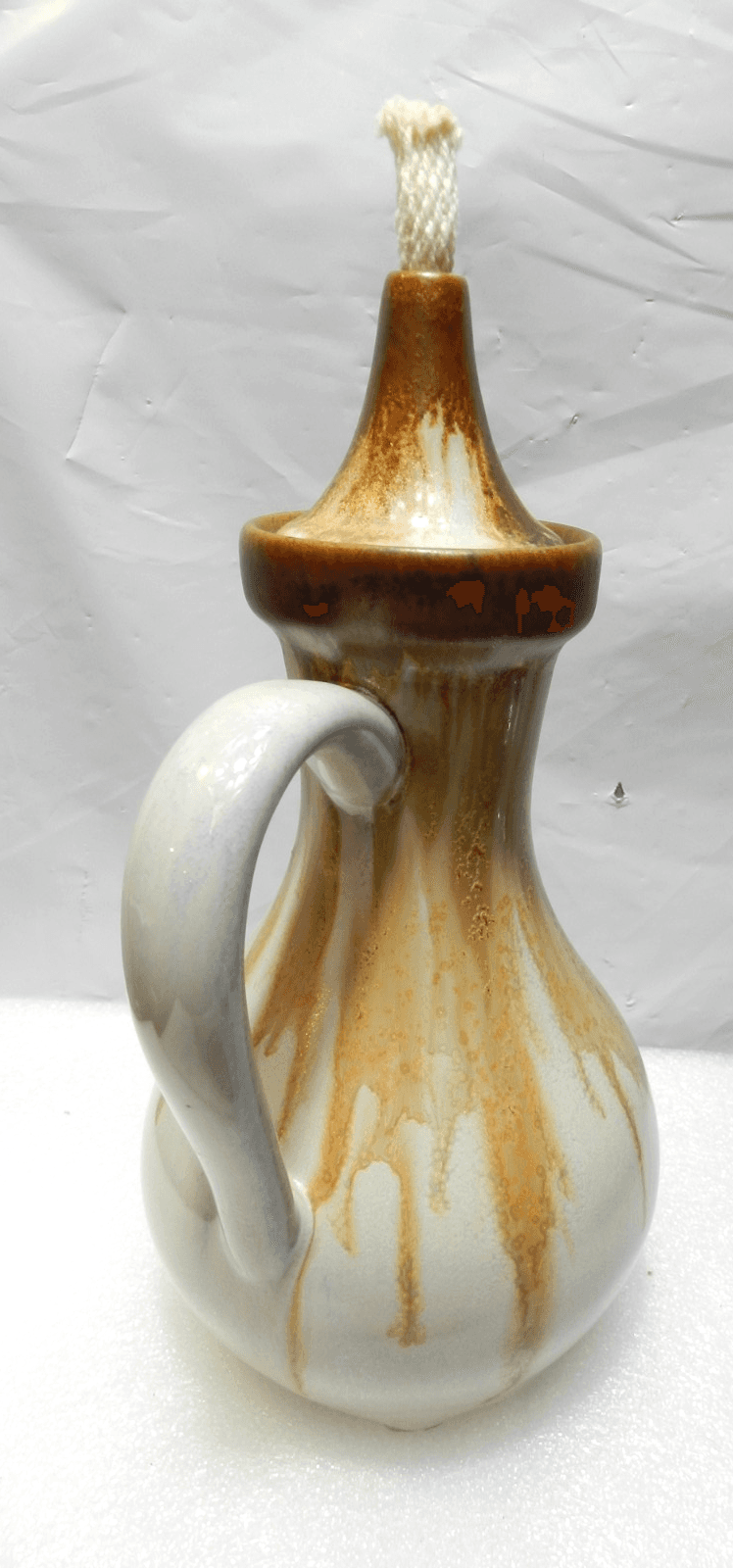 Vintage PIGEON FORGE POTTERY Gold Brown GLAZE Oil Lamp 7.5" (H19S) - Thumbnail 7